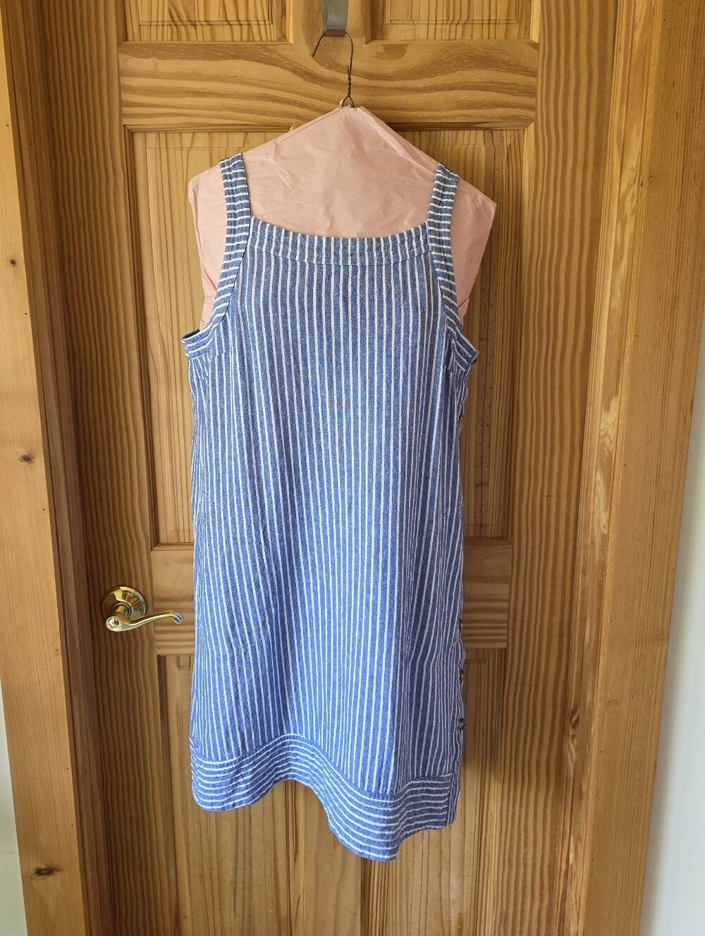 For Cynthia Blue and White Striped Linen Blend Sundress Womens Size Large